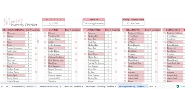 Home Moving Planner Template Excel Spreadsheet, Moving Planning Checklist Google Sheets, Editable