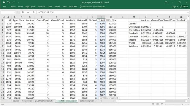 2.3.1 Correlations (1/3) using CORREL() and the Data Analysis Add-in