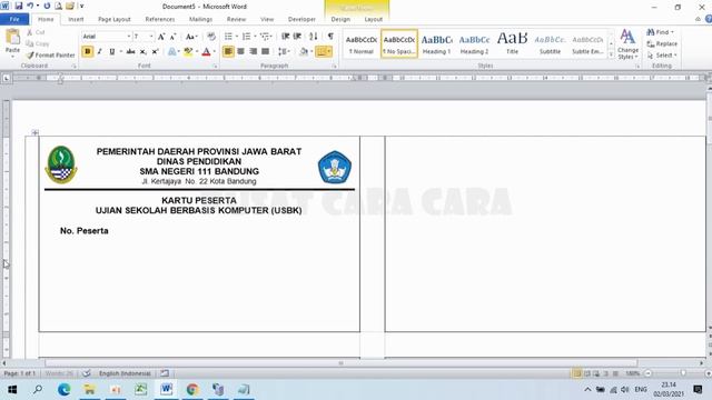 Cara Membuat Kartu Peserta Ujian dengan Mail Merge
