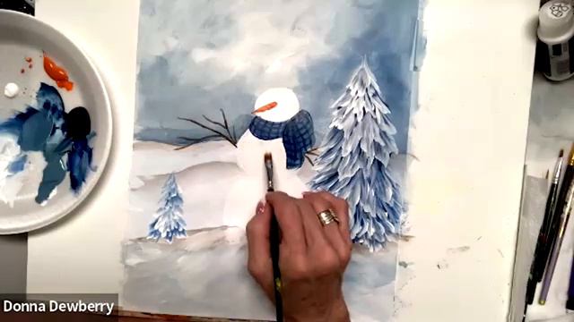 Learn to Paint One Stroke - Relax and Paint With Donna Snowman Landscape Donna Dewberry 2023