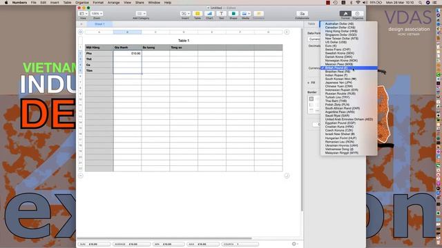 Sử dụng phần mềm Numbers (Excel) của MacOS để tính toán bảng