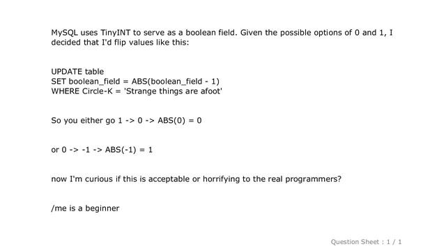 MySQL : MySQL boolean - flipping the value?