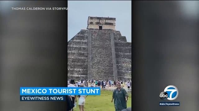 Tourist booed doused with water after climbing Mayan pyramid in Mexico