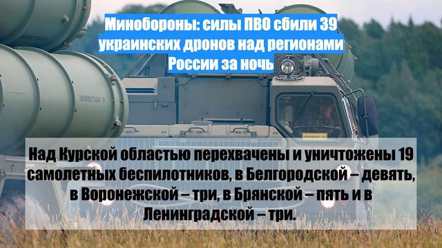 Минобороны: силы ПВО сбили 39 украинских дронов над регионами России за ночь