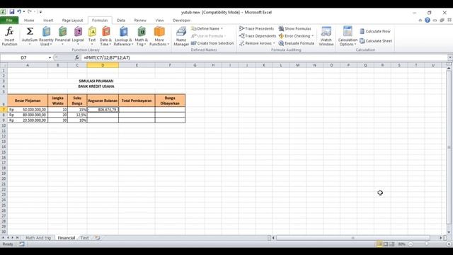 Fungsi Financial PMT - Menghitung Jumlah Angsuran Kredit Per Bulan II Tutorial Excel Pemula