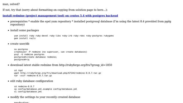 Redmine install on CentOs