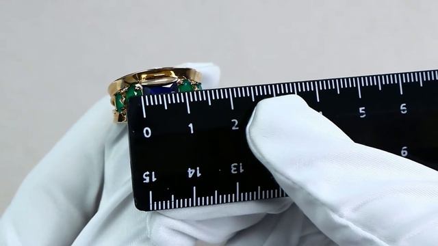 Золотое кольцо Александра с агатом, гидротермальным сапфиром и миксом камней