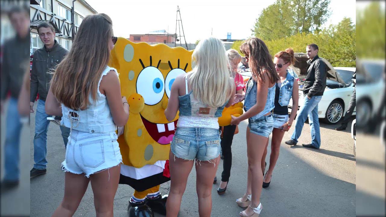 девушки пляшут на автопати  with spongebob    *** girls are dancing on autopaty with spongebob