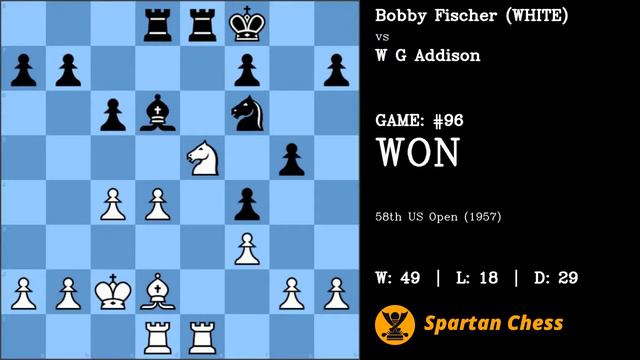 ALL BOBBY FISCHER GAMES | #96 | 1957 | Fischer - Addison