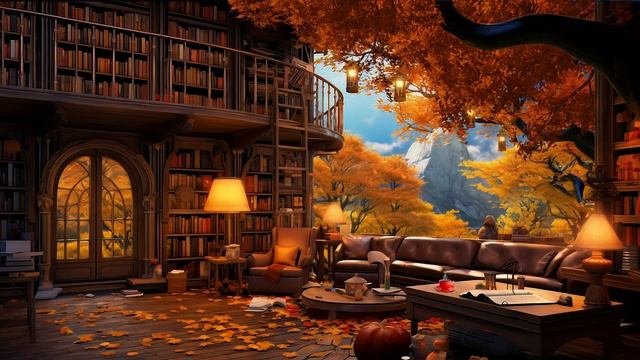 Sweet October Autumn Jazz in Bookstore Cafe Ambience  Relaxing Jazz Bossa Nova Music to Working