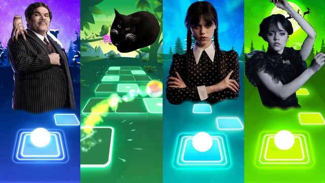 GOMEZ ADDAMS vs MAXWELL CAT vs WEDNESDAY ADDAMS vs WEDNESDAY DANCE  TILES HOP EDM RUSH  MUSICGAME