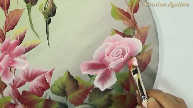 Pintar rosas abiertas. Painting open rose one-stroke