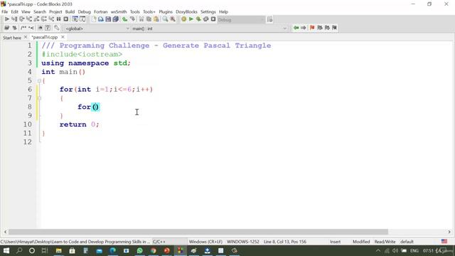 21. Programming Challenge & Solution - Generate Pascal Triangle using Nested Loops
