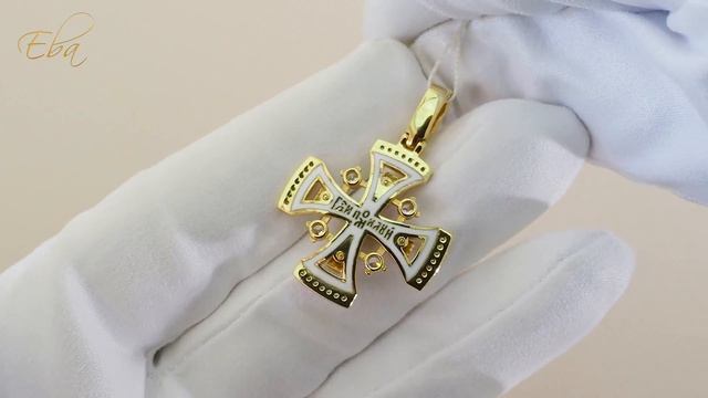 Мальтийский крестик с белой эмалью. 58 кристаллов Swarovski