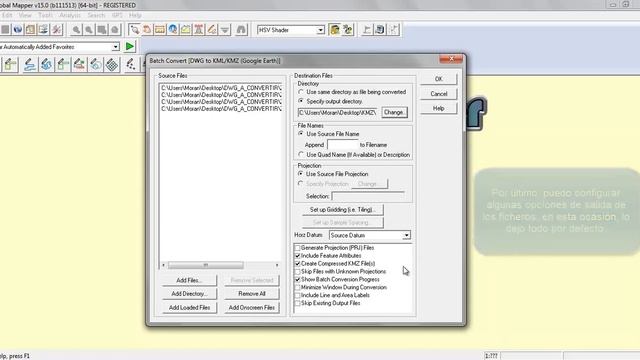 Conversión Masiva DWG a KMZ, con Global Mapper.
