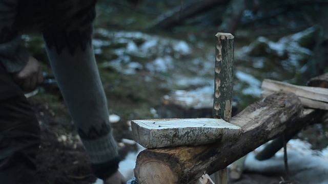 Bushcraft trip - wood carving, cooking meat - permanent a-frame camp series [part 4 - long version]