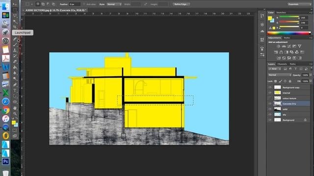 Photoshop Architectural Presentation Drawings - Cross Section - part 02 grunge effect