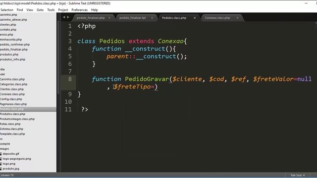Loja Virtual com PHP  - Aula 05  - Classe de Pedidos