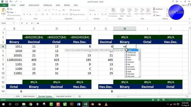 Ms Excel All Function Related to Number SystemBinaryDecimalOctal