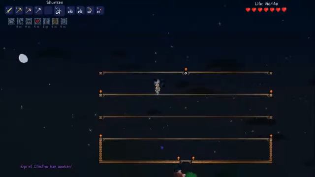 Terraria: (How to) fight against Eye of Cthulhu | Iron Armor, Shurikens, Flaming Arrows | [ENG]