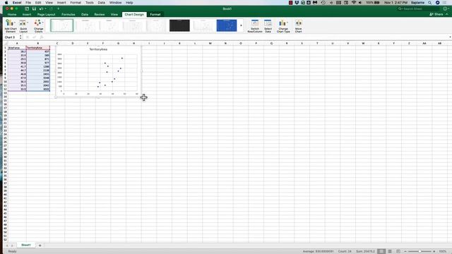 Excel: Create a scatterplot with regression line