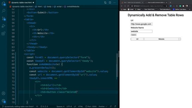 How to dynamically add and remove table rows with javascript