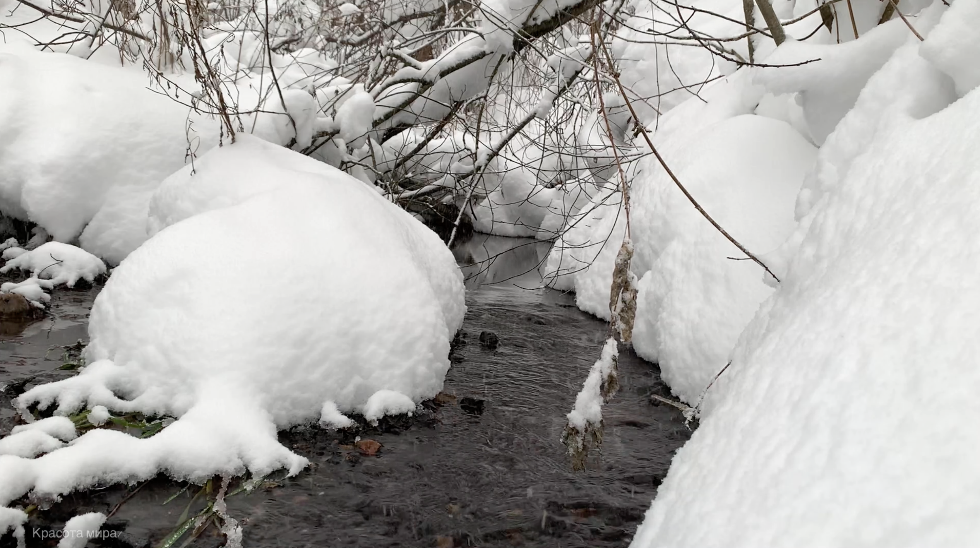 Медитация, небольшая река зимой. Расслабляющие звуки природы