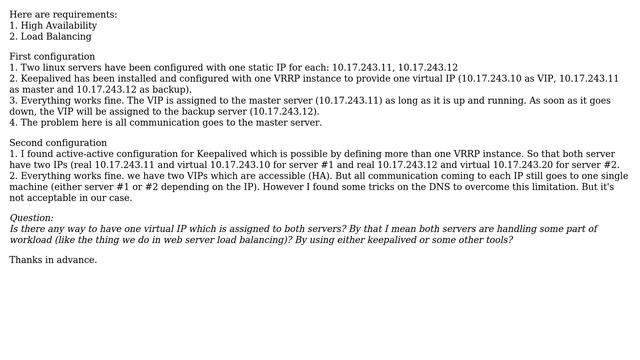Multimaster Keepalived Configuration (Virtual IP with Load Balancing)