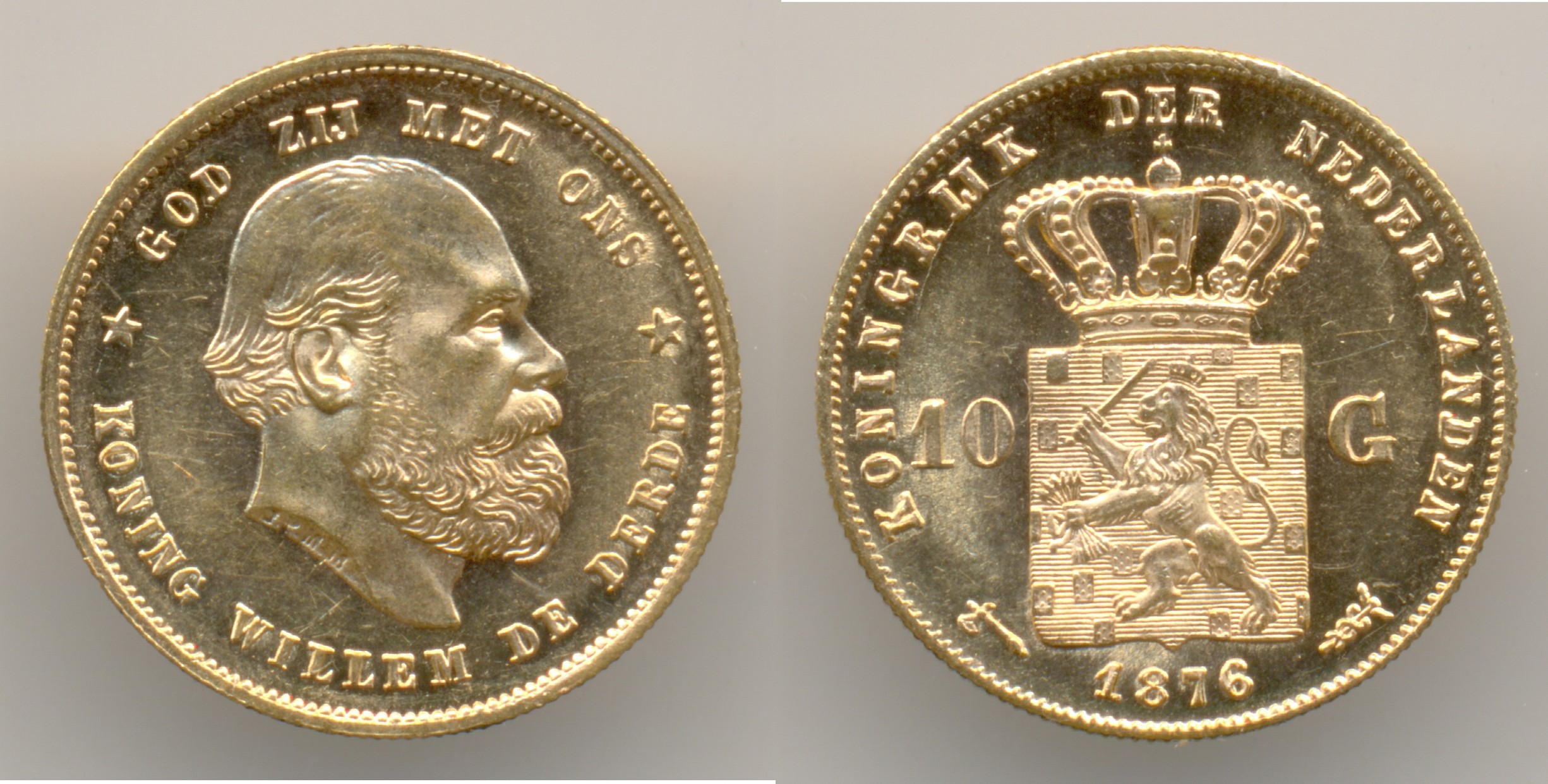 Нумизматика. Золотая монета. Нидерланды, 10 гульденов 1876г.