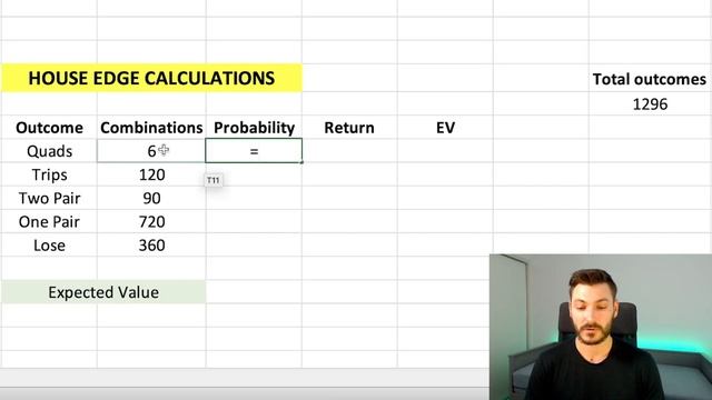 Using Excel to calculate Expected Value of a Dice Game Simulation