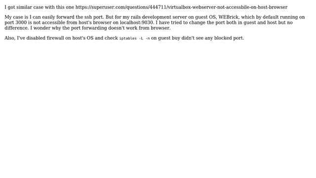 Virtualbox port forwarding not accessible from browser