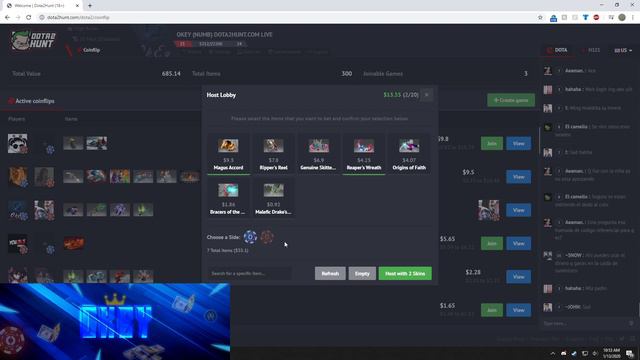 Chilling, Coinflips. Dota2hunt.com ect.