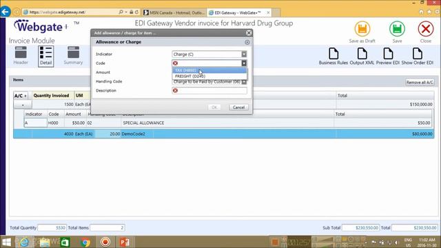 EDI HARVARD DRUG GROUP - Creating an invoice by EDI Gateway