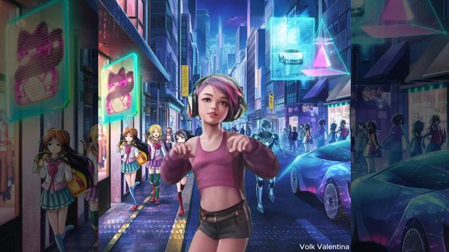Завораживающий танец аниме-девочки в ночном городе