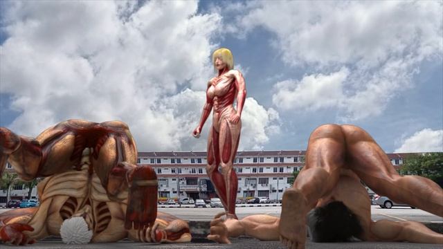 Female Titan VS Attack Titan Armor Titan and Mikasa Titan in live-action