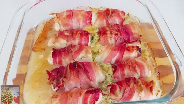 Запечённые куриные рулетики 🫔 с сырной 🧀начинкой в беконе 🥓