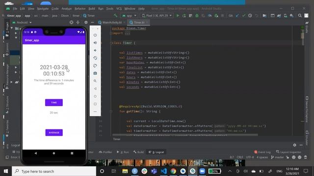Timer App using Android Studio