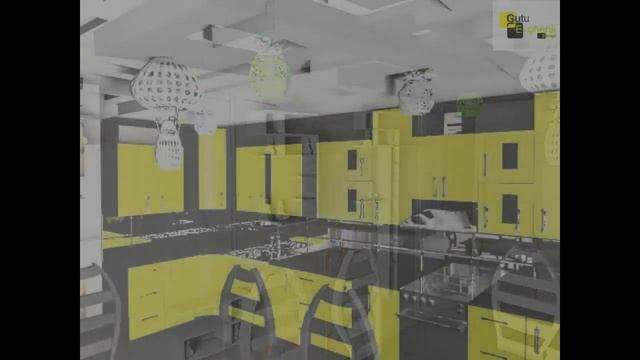 дизайн современной кухни с желтыми фасадами, интерьер кухни