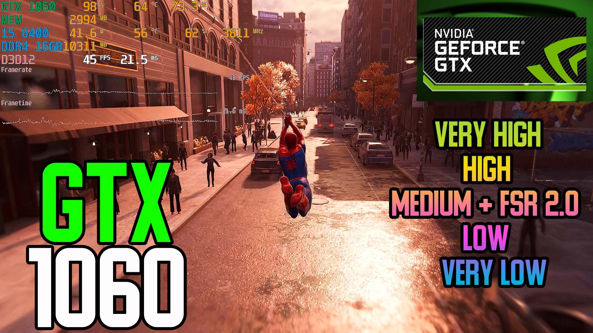 GTX 1060 3gb | Marvel’s Spider-Man Remastered | All Settings + FSR 2.0