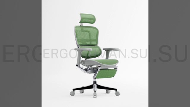 ERGOHUMAN Elite 2 Legrest - эргономичное, компьютерное, сетчатое кресло с подножкой, серый/салатовое