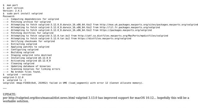 Apple: Valgrind for macOS SIerra on i7 MacBook Air (2 Solutions!!)