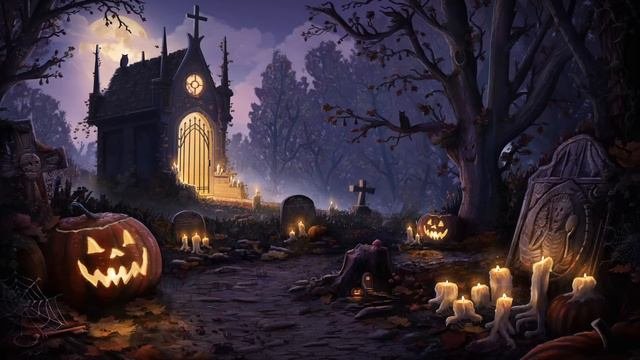 Haunted Graveyard Halloween Ambience with Spooky and Relaxing Sounds
