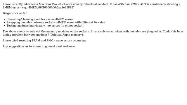 Apple: MacBook Pro - Mid 2010 - Memory Errors In AHT