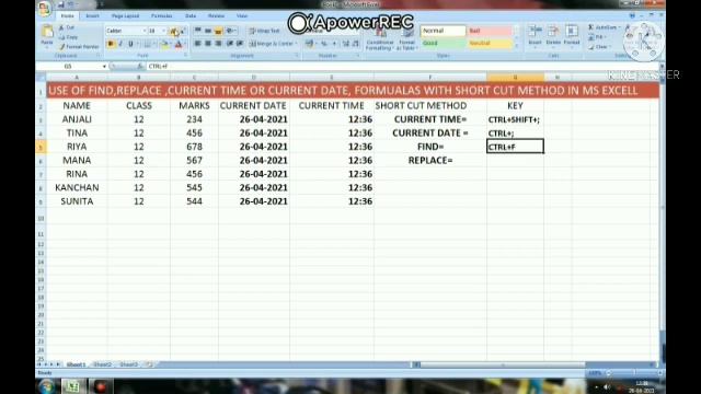 EXCEL SHORTCUTS KEYS OF(CURRENT DATE,TIME FIND REPLACE )|DIGITAL LEARNING