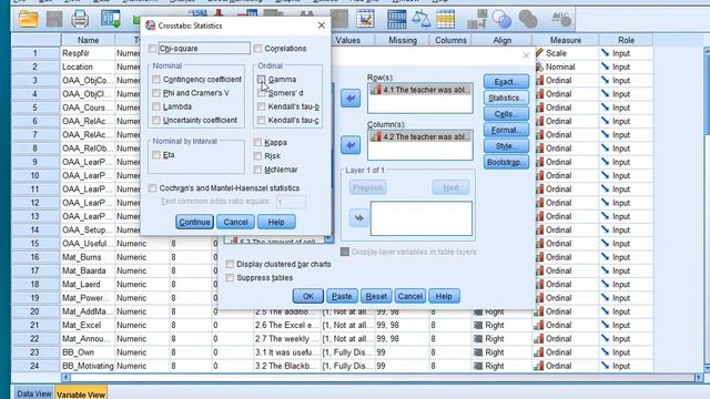 SPSS Goodman Kruskal gamma