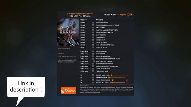 Sekiro: Shadows Die Twice - Trainer +24 v1.02-v1.05 [FLING]