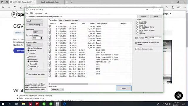 CSV2CSV (Windows): Convert CSV/Excel transactions to importable CSV