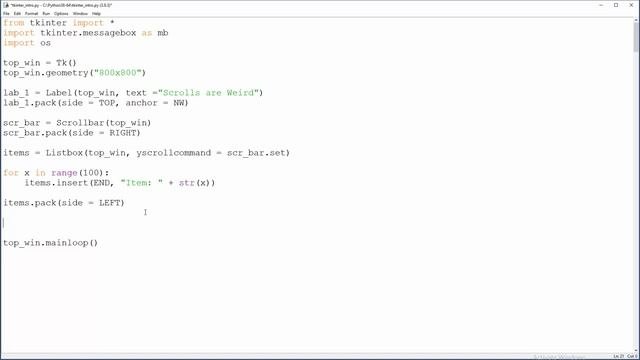 Python Tkinter - 16 - Scrollbars