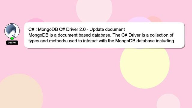 C# : MongoDB C# Driver 2.0 - Update document