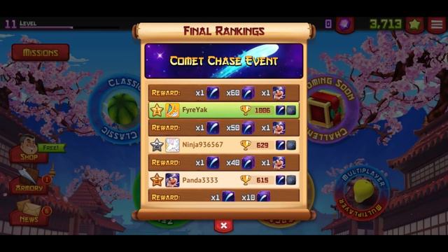I won the Fruit Ninja Comet Chase event!